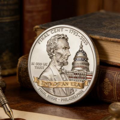 Letzte Cent-Gedenkmünze Gedenkmünze zum Ende einer Ära Penny Gedenkmünze 3D Graviert Unzirkuliert Challenge Coin Symbolischer Letzter Cent Andenken