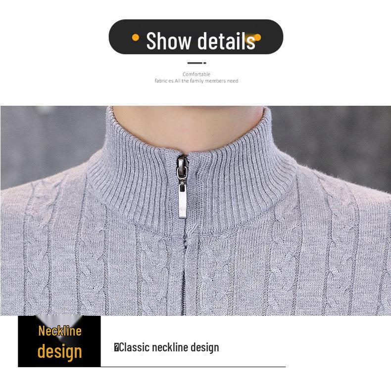 Men's Korean Style Slim Fit Stand Collar Half-Zip Cable Knit Sweater