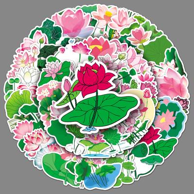 50 Lotus Leaves Doodle Small Fresh Plants Flowers Creative DIY Mobile Suitcase Stickers Waterproof