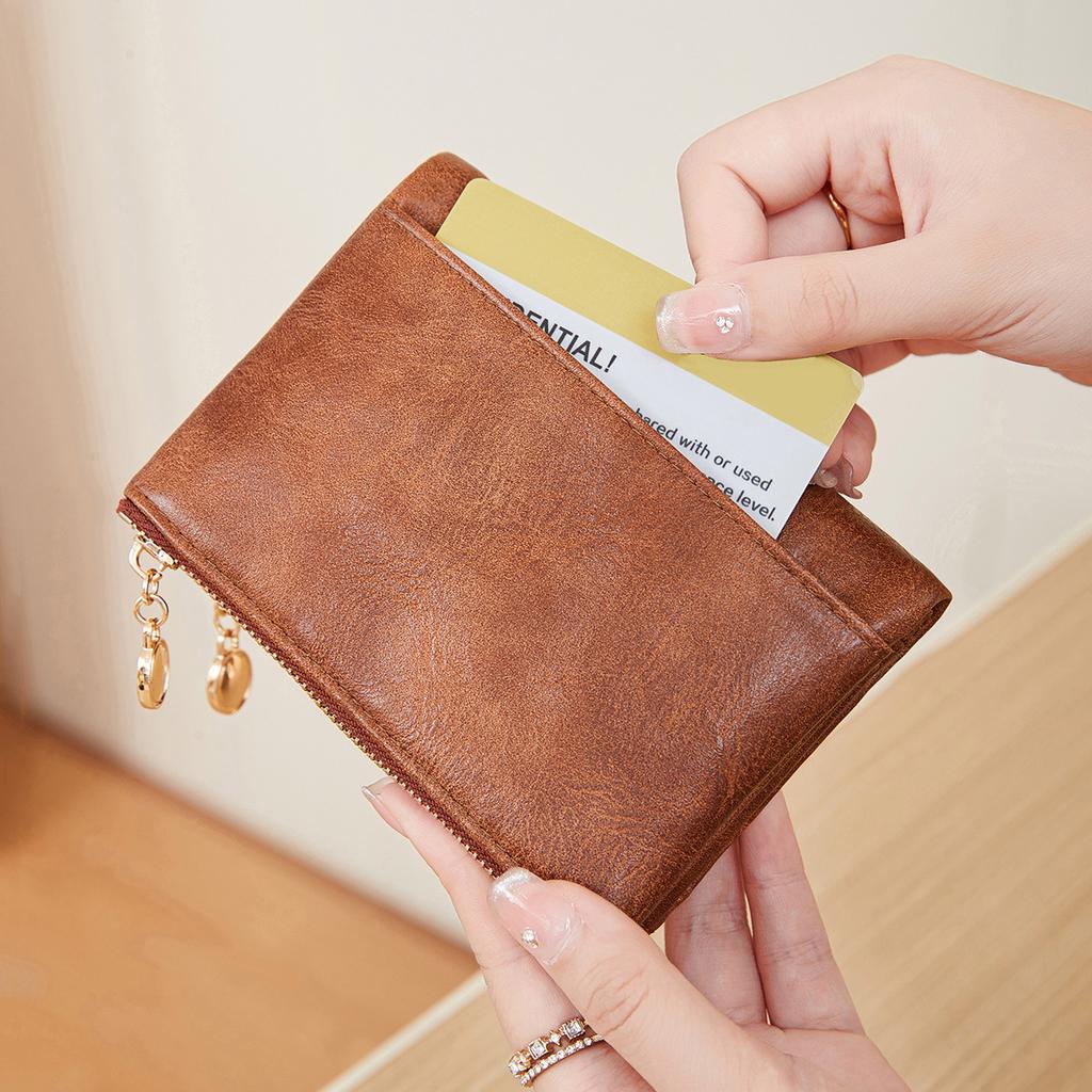 Women's Wallet Simple Multi-function Three-fold Wallet Buckle Double Zipper Short Change Bag