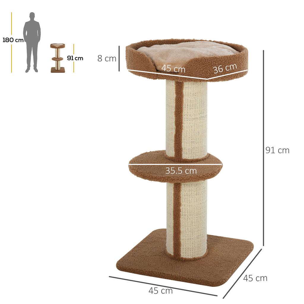 Cat Tree with Bed, Cushion, Plush Cover, and Sisal Rope Poles
