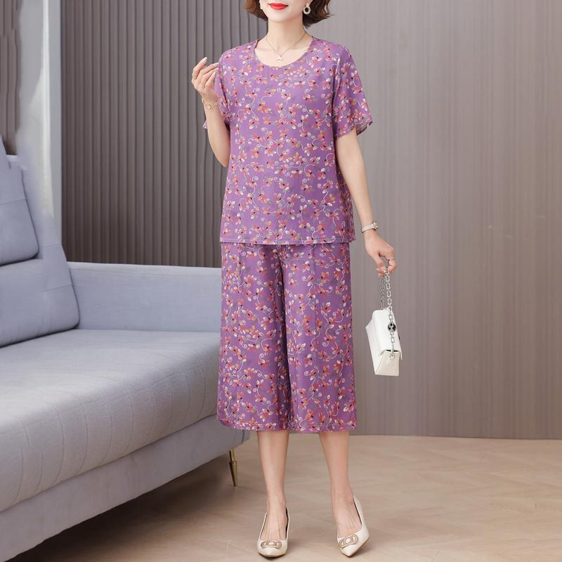 Elegante 2-teilige Sets Damen Sommerkleidung Vintage Lockerer Druck Übergröße Hosenanzüge