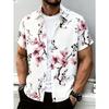 2026 New Men's Short Sleeve Outdoor Button Shirt 3D Peach Blossom Ink Painting Print Casual Outing Vacations Summer Man Clothes