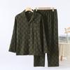 Pajamas Men's Japanese Spring and Autumn Cotton Yarn-dyed Plaid Loungewear Long Sleeve Pants Set Loose Large Size Loungewear