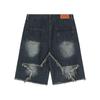 Trendy Label Embroidered Denim Shorts with Fabric Men's Personalized Ruffled Straight Leg Capris