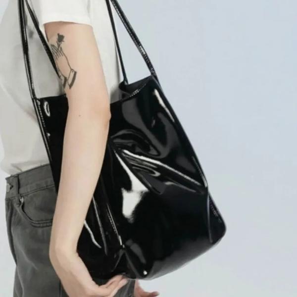 WTEMPO Solid Color Luxury Patent Leather Tote Bags Female Large Capacity Shoulder Bag Advanced Lady Top-handle Bag Shopping Bag Undearm Bag