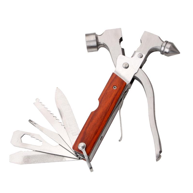 Multifunctional Safety Hammer with Wooden Handle: Car Window Breaker, Stainless Steel Axe, and Claw Hammer