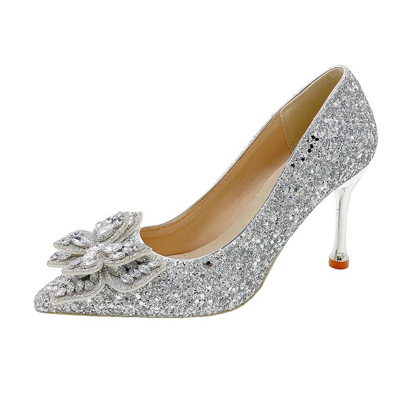 

Свадебные туфли большого размера, свадебные туфли, новые туфли-лодочки с кристаллами и пайетками для свадебного шоу, на тонком каблуке, с острым носком 42