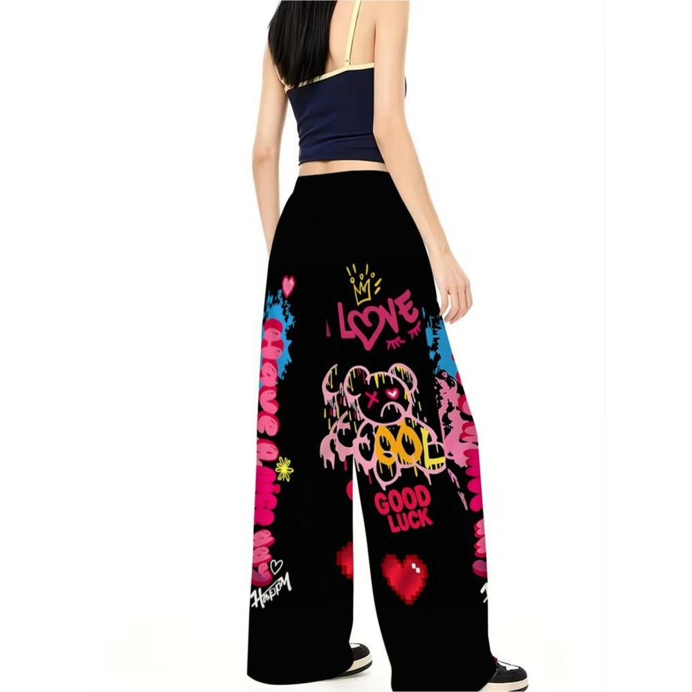 Women's Fashion Wide-leg Pants, Graffiti Cute Style, Suitable for Daily Wear and Casual Occasions