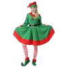 8 Pcs Women Christmas Elf Costume Set Green Xmas Dress Festive Outfit with Elf Ears Hat Shoes Belt Striped Socks
