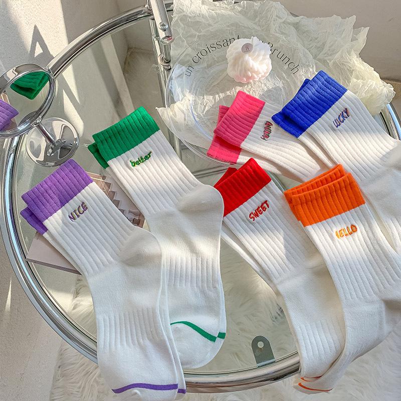 

Лето Белый Средний Трубчатый Носки Вышитый Хлопок Женские Носки