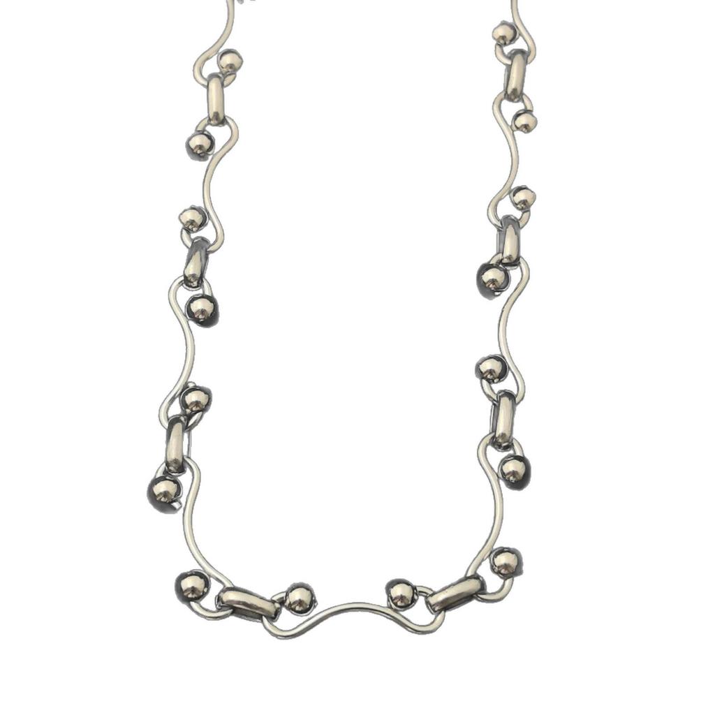 2025 European & American Stylish Layered Jewelry Set: Interlocking Chunky Chain Necklace & Bracelet with Titanium Steel Bead Chain.