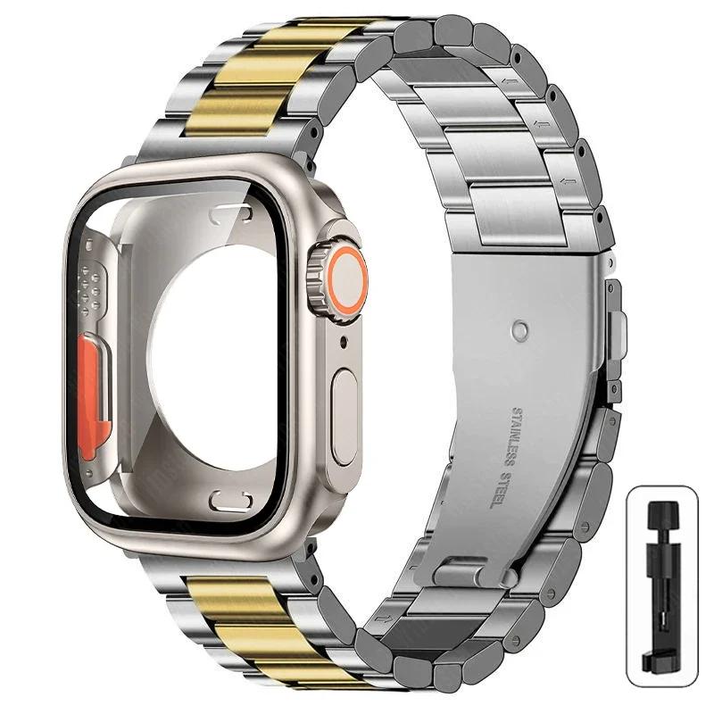 Strap+Case for Apple Watch Band 46mm 42mm 45 41 40 44mm Stainless Steel Bracelet  PC Cover for Iwatch Series11 10 9 8 7 6 SE 5 4