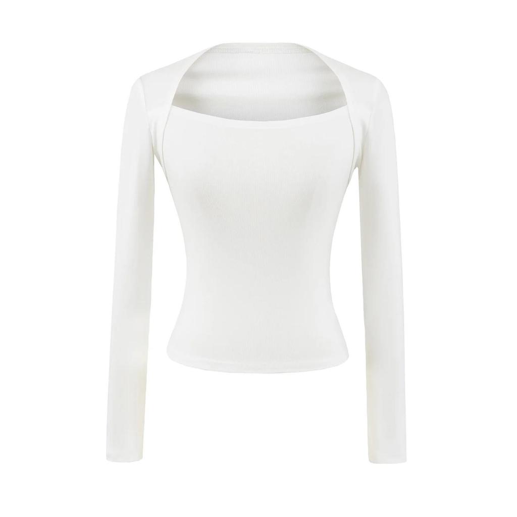 Hot Girl Square Neck Off-Shoulder Slimming Long Sleeve Top for Women