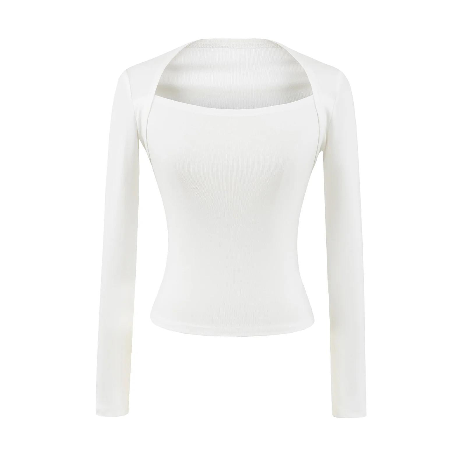 Hot Girl Square Neck Off-Shoulder Slimming Long Sleeve Top for Women Large