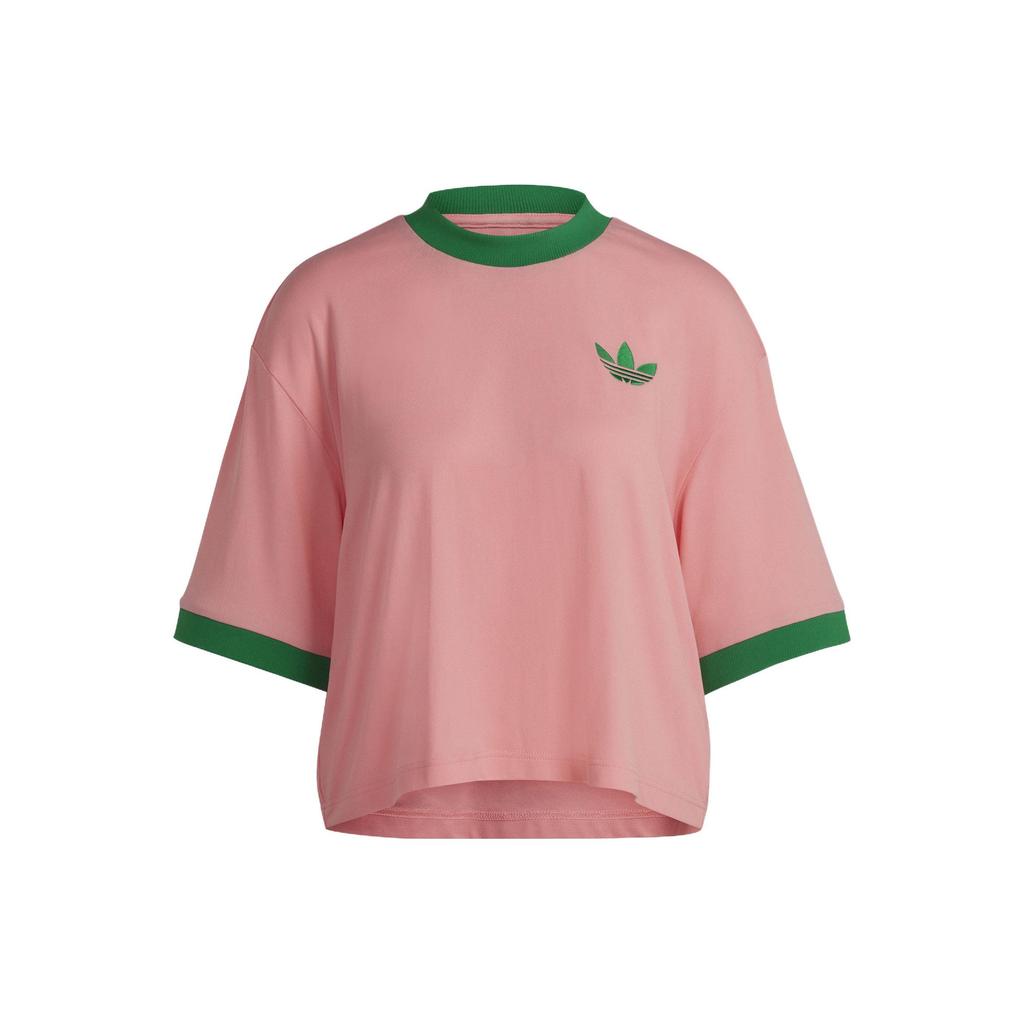 adidas Originals Color Block Iconic Logo Embroidered Crew Neck Short Sleeve T-Shirt Women Tops Pink IB2061