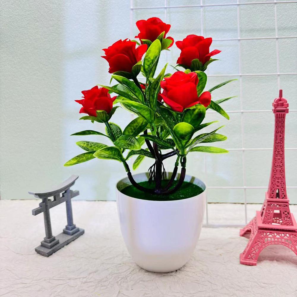 Ornament Rose Artificial Green Potted Plant Bonsai For Home Or Venue Wedding