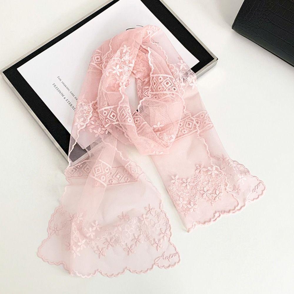 Ribbon Embroidery Lace Scarf Thin Lace Scarves Sweet Flower Scarf  Dress Decor