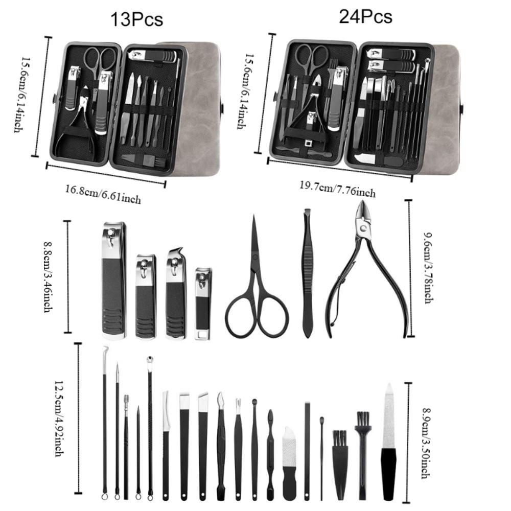 13/24pcs Anti-slip Design Stainless Steel Nail Clipper Set Sharp Pedicure Tool Kit  Facial Treatment