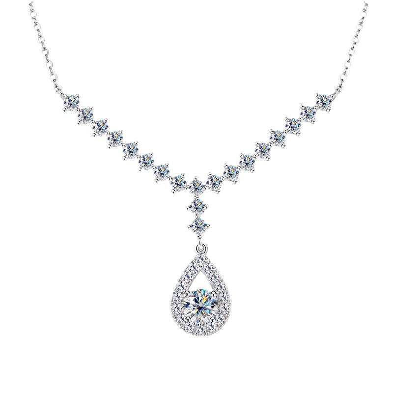 

Серебряное гламурное европейское и американское модное ожерелье с каплей воды из муассанита, блестящая и роскошная подвеска, цепочка на ключицу The main stone is 6.5 mm белый