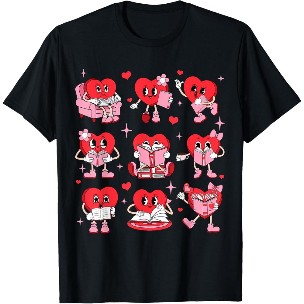 Funny Candy Heart Reading Books Bookworm Valentines Day Cotton Men T Shirt S чёрный