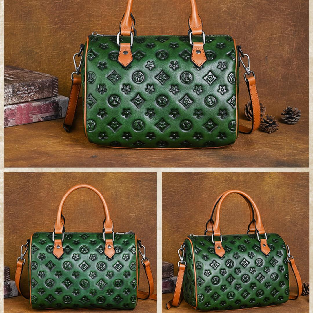 Большая вместительная сумка через плечо с тиснением Vintage Tote 26*15*18 зелёный — фото 11