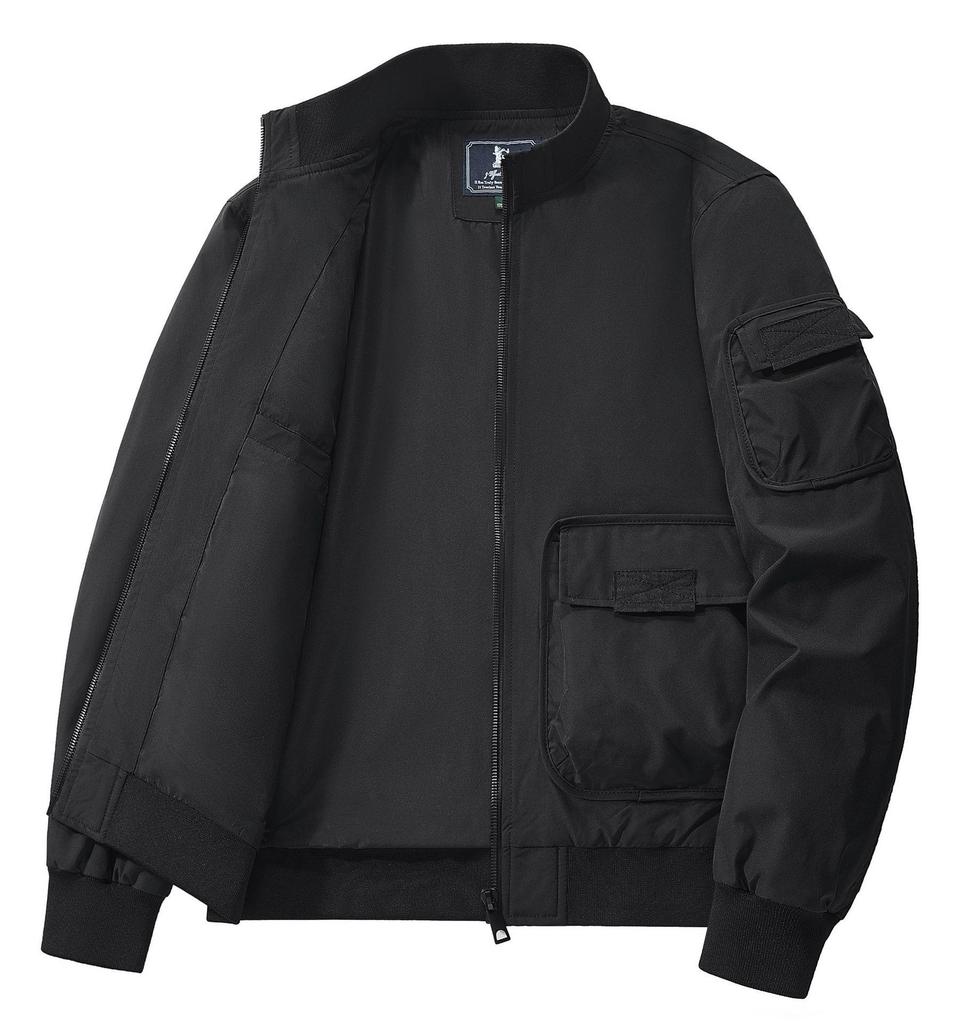 Men's Autumn/Winter Cotton-Padded Windproof Bomber Jacket with Stand Collar