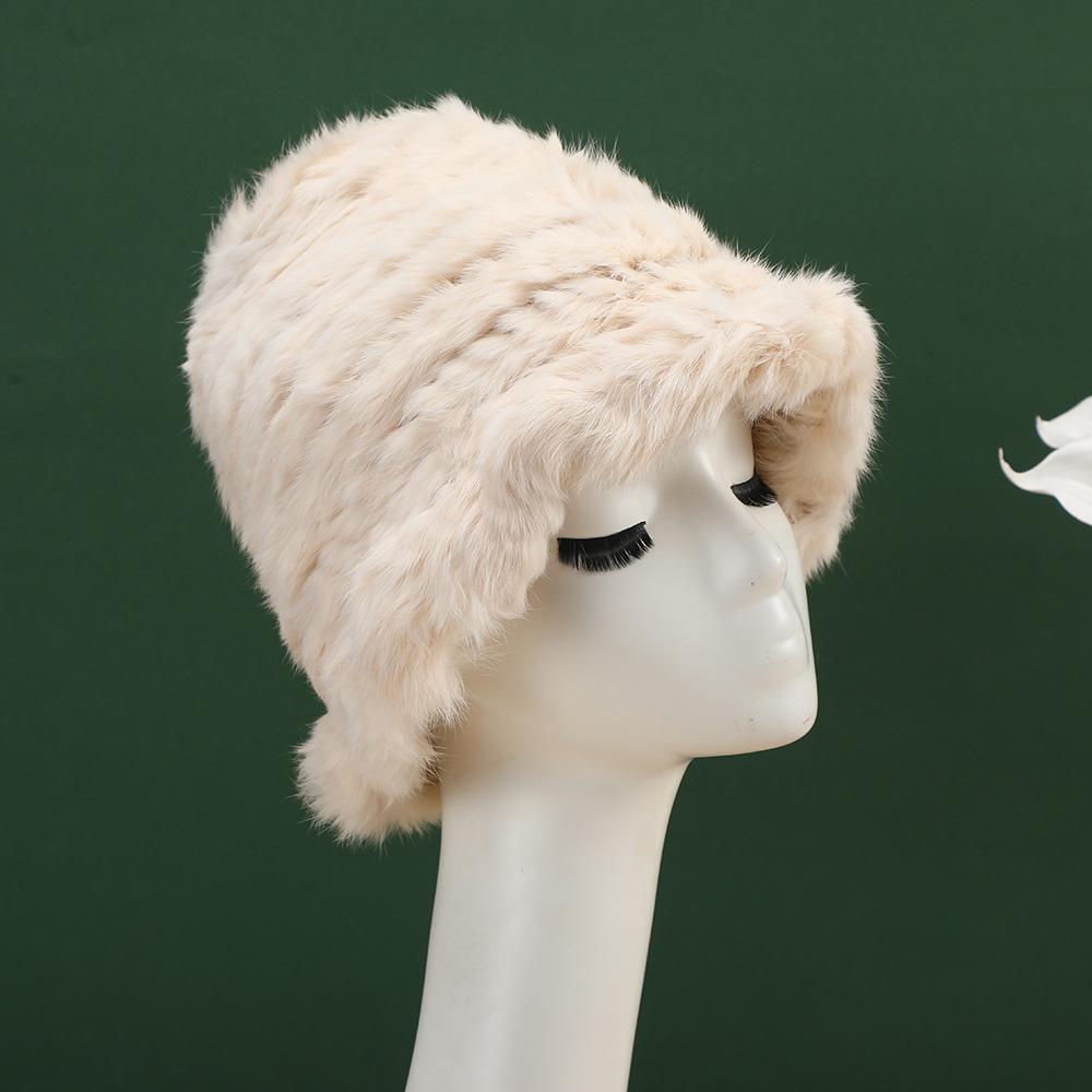 Warm Rabbit Fur Dome Hat Trendy Warm Furry Ear Flap Hat Fashionable Rabbit Fur Blend Hat