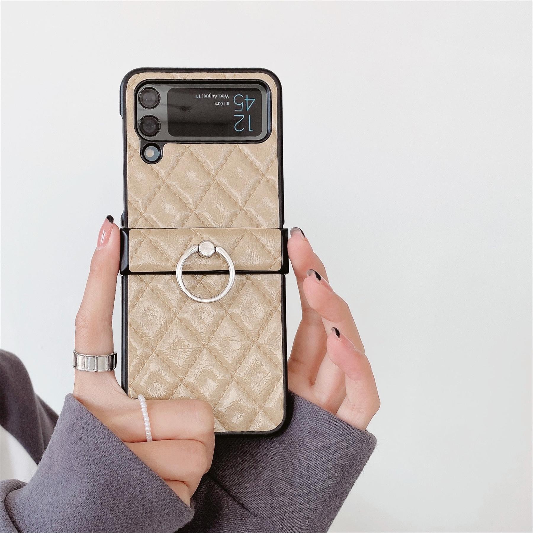 

Роскошный кожаный чехол-кронштейн с блестящим кольцом и ромбом для Samsung Galaxy Z Flip 3 4 5G Z Flip3 Zflip5 Flip4 Zflip5, чехол с держателем for Z Flip 3