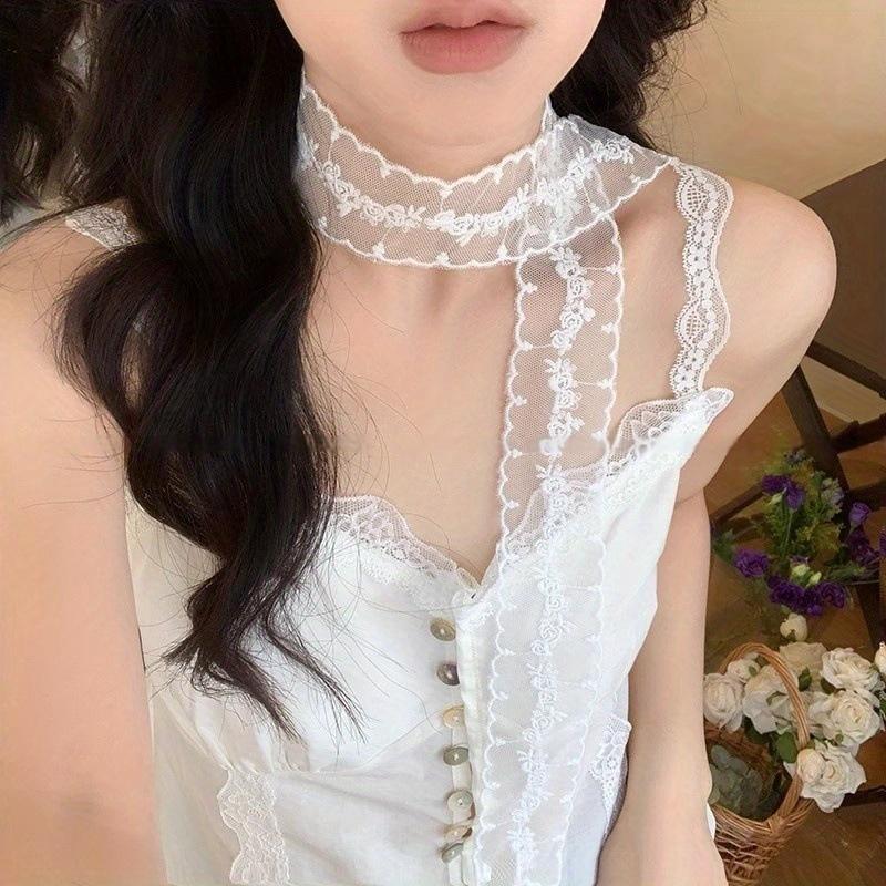 Vintage Lace Hair Scarf Summer Sweet Bow Headband Elegant Ribbon Decor Hair Band Long Narrow Neckscarf Fashion Decorative Scarf