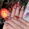 24PCS Red Press On Nails with Snowflake Ribbon Design Holiday Artificial False Nails for Women Christmas Party