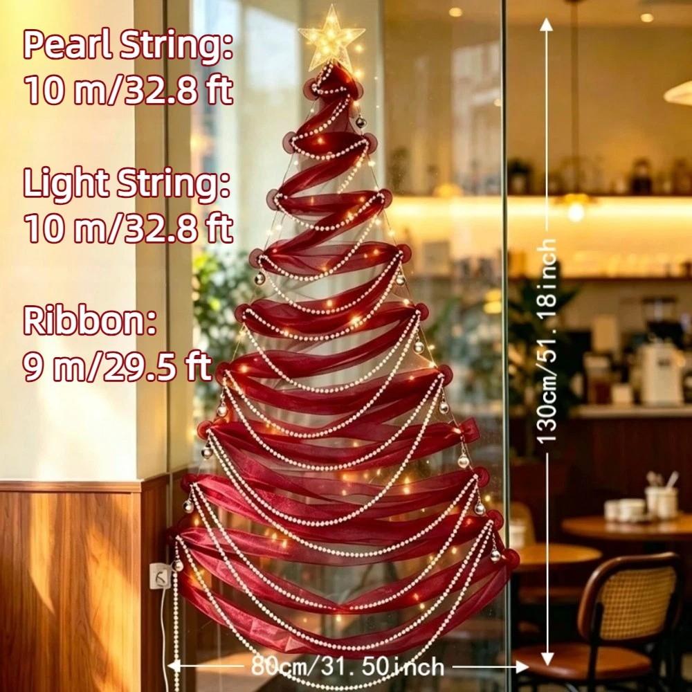 Reusable DIY Xmas Tree Pearls String Christmas Decor Ribbon Christmas Tree Glass Tiles