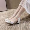 Fashion Women's Wedding Shoes Hollow Out Lace Pearl Embellished Peep Toe Chunky Heel Comfortable Sandals Bridal Party Shoes