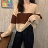 Women's Versatile Striped Color Block Round Neck Sweater - Slimming Long Sleeve Knit Top for Autumn & Winter