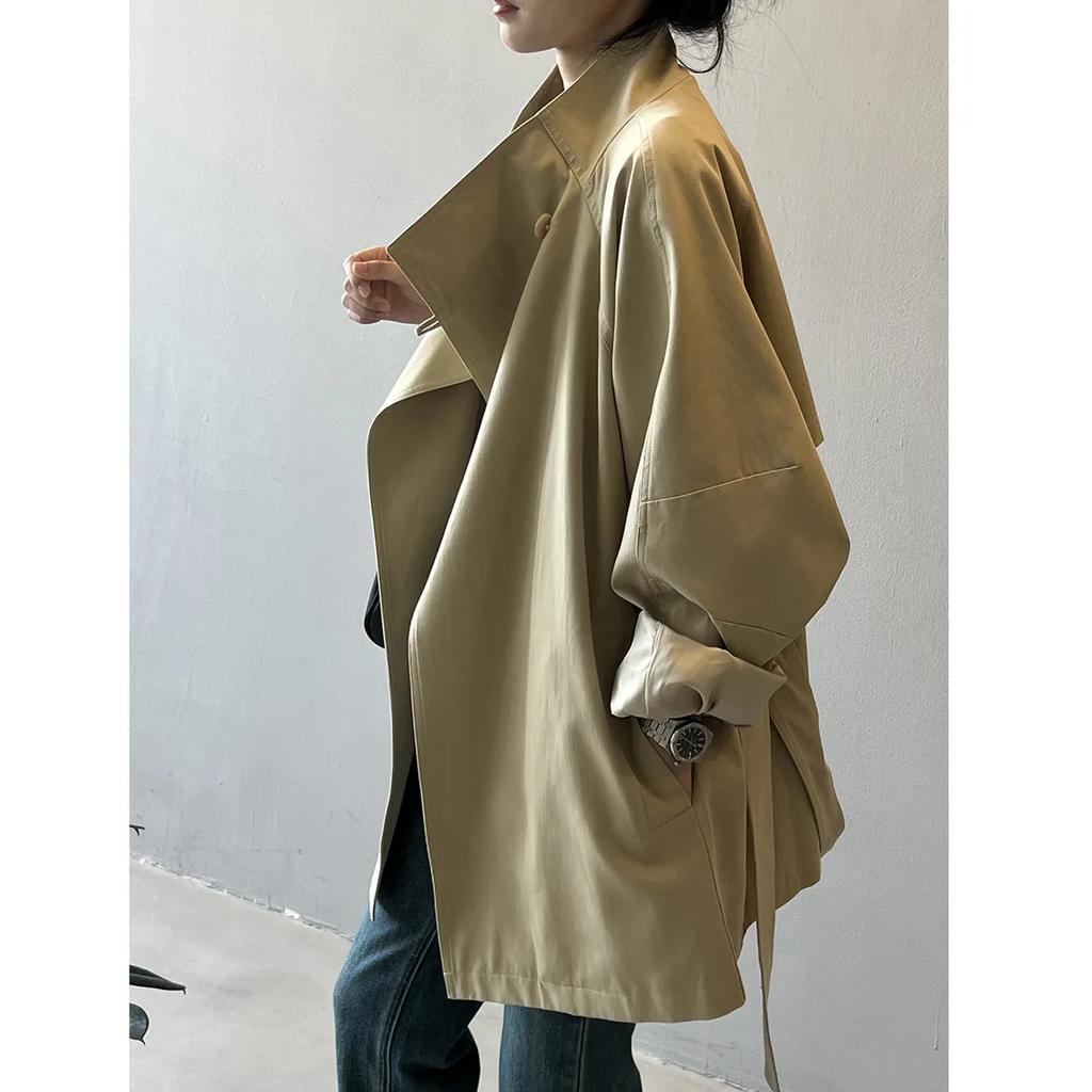 Women Long Sleeve Windbreaker Women Vintage Elegant Trench Coat Office Lady Belt Jacket Loose Waist Stand Collar Fashion Long Coats