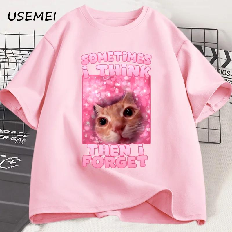 Sometimes I Think Then I Forget Funny Cat Meme Tee Shirt Women Men Stupid Humor Cats T-shirt Fashion Cotton Short Sleeve Tops