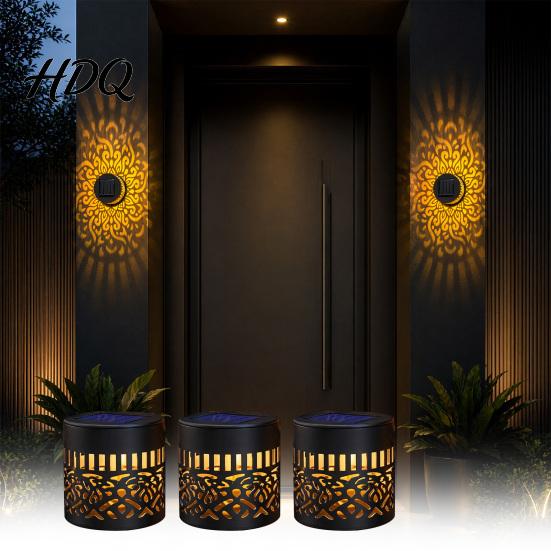 Solar Wall Lamp Lamp Seven Color Changing Projector Light with Hollow Pattern Patio Decorative Light Design IP65 Waterproof for Outdoor Garden Fence