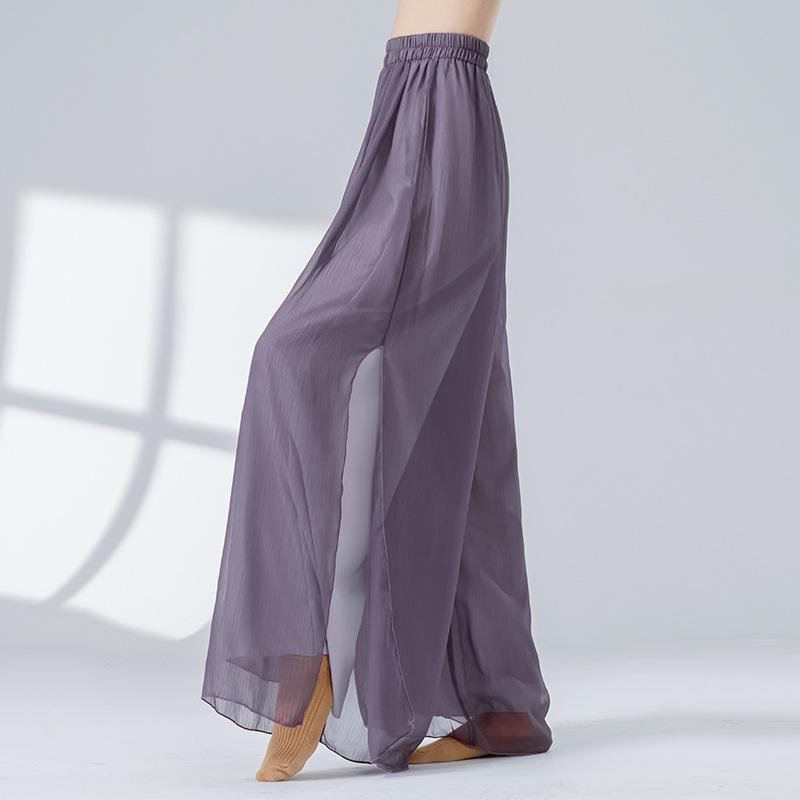 Classical Dance Pant Women Two Layers Side Slit Wide Leg Pants Loose Fit Flowing Trousers Stage Costumes Casual Lounge Yoga Wear