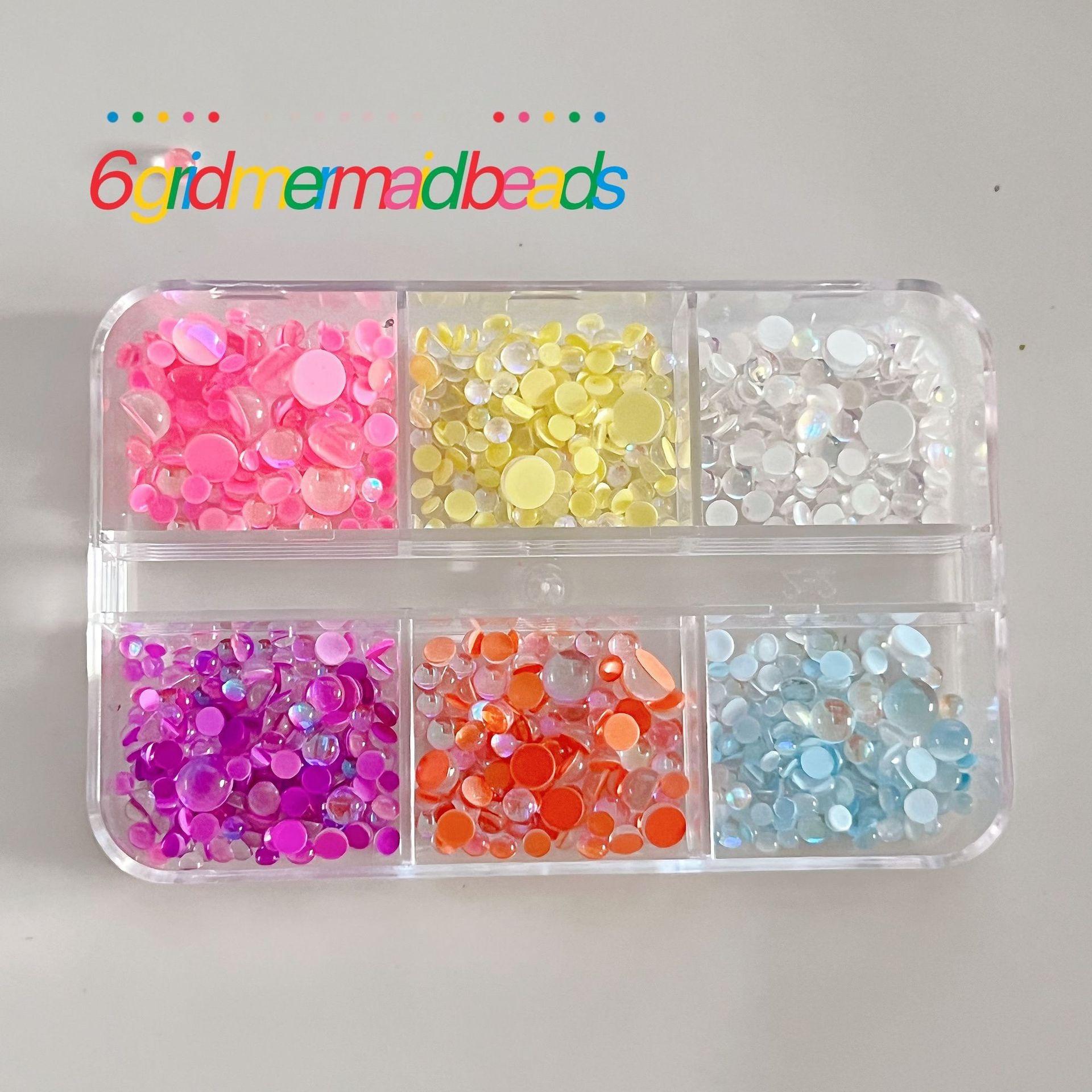 

6/12 Grids Assorted Macaron Flat Bottom Pearlescent Rhinestones, Semi-Circular Illusory Decorative Manicure Pearls, Unscented Nail Supplies Nails Nail 6-grid Mermaid Beads