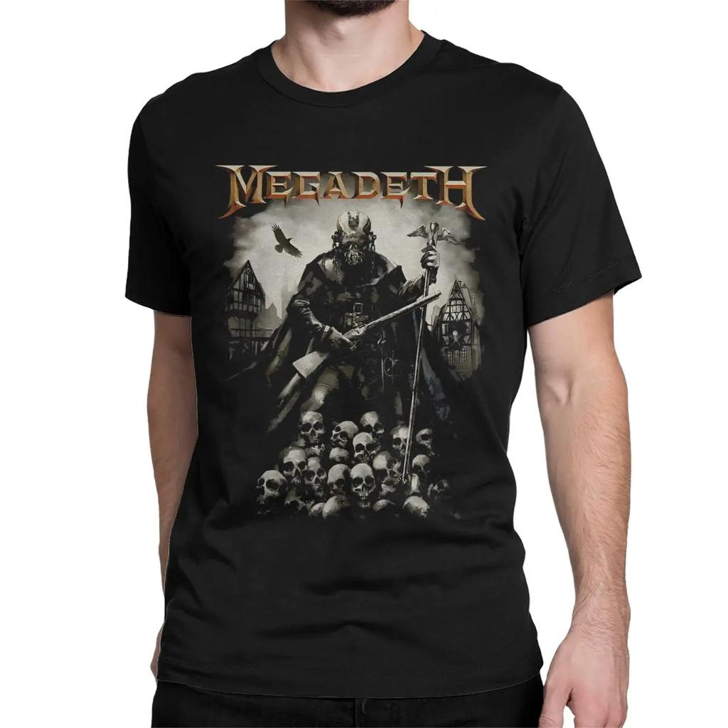 2025 Summer Metal Rock band 100% pure cotton T-shirt Men's round-neck megdeths Harajuku short-sleeved top
