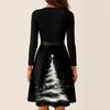 Women's Casual Fashion V Neck Long Sleeve Christmas Printed Party Vintage Long Dresses
