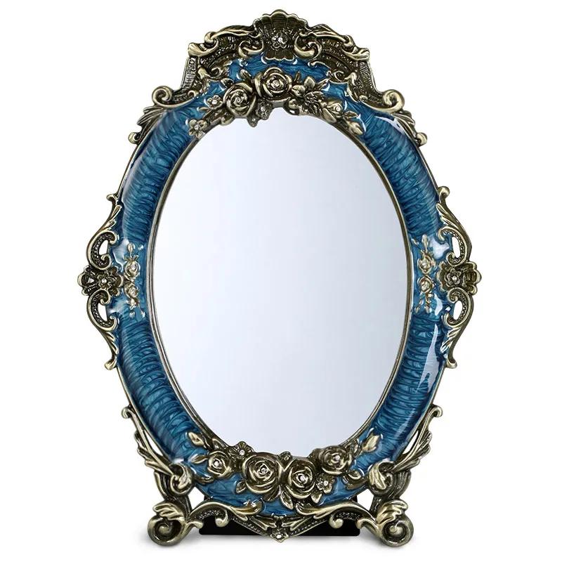 Red Rose Design Makeup Mirror High-Definition Bride's Dowry Metal Desktop Wedding Gift Dressing Mirror for Brides