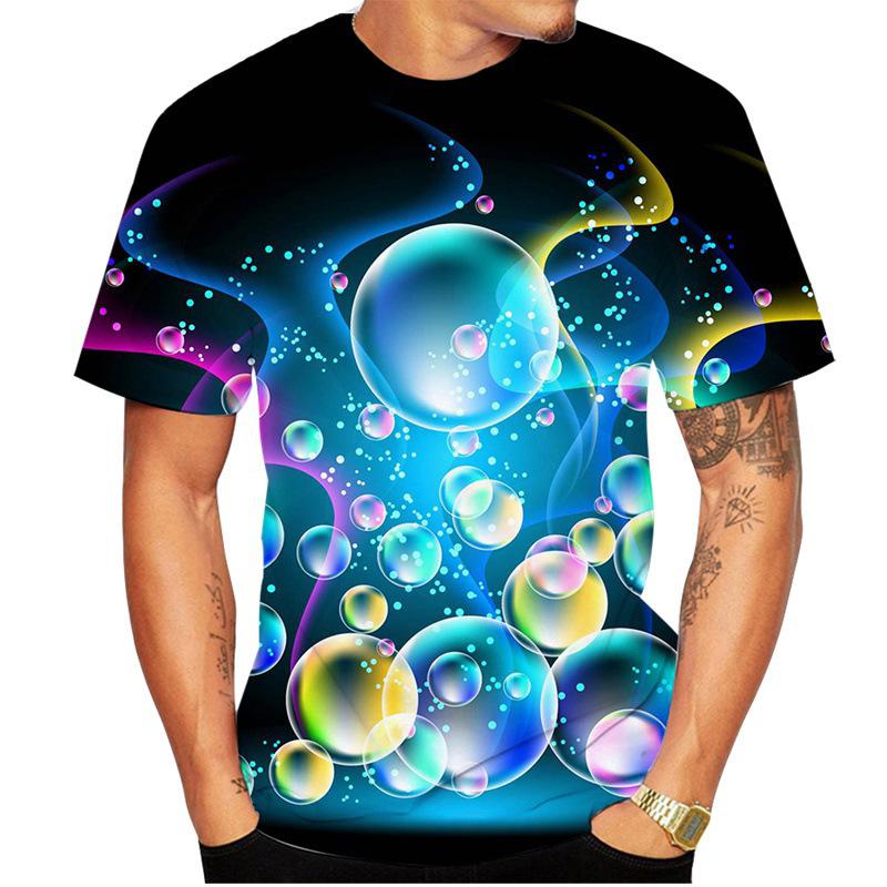 Мужская футболка с радужным пузырчатым узором, цветная футболка с 3D-принтом, летняя повседневная футболка Харадзюку с круглым вырезом S