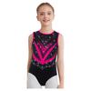 Girls Gymnastics Leotard Sleeveless Crisscross Cutout Back with Mesh Patchwork Shiny Rhinestones Bodysuit