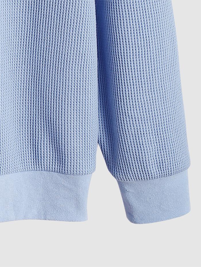 ZAFUL Men's Minimalist Style Solid Color Textured Ribbed Crew Neck Front Pocket Design Pullover Sweatshirt