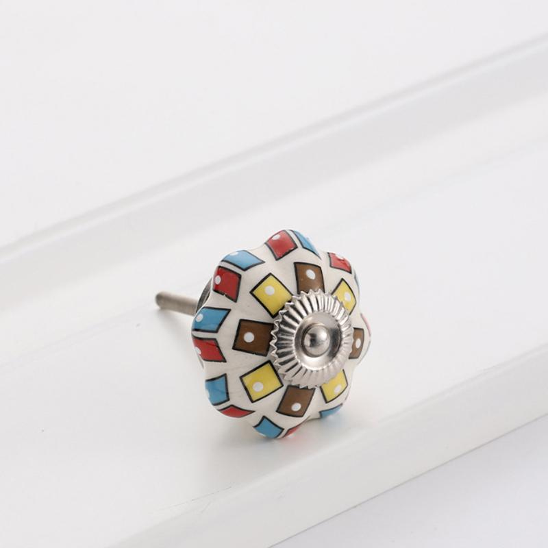 1PC Iron Material Vintage Cabinet Handle European Style Painted Pattern Exquisite Pumpkin Shape Home Decoration Multicolor