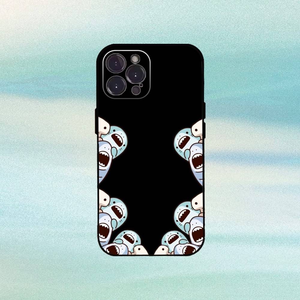 

Cartoon Cute Shark Phone Case For iPhone17,16,15,14,13,12Plus,Pro Max,XS,5G Soft Silicone Black Cover iPhone12