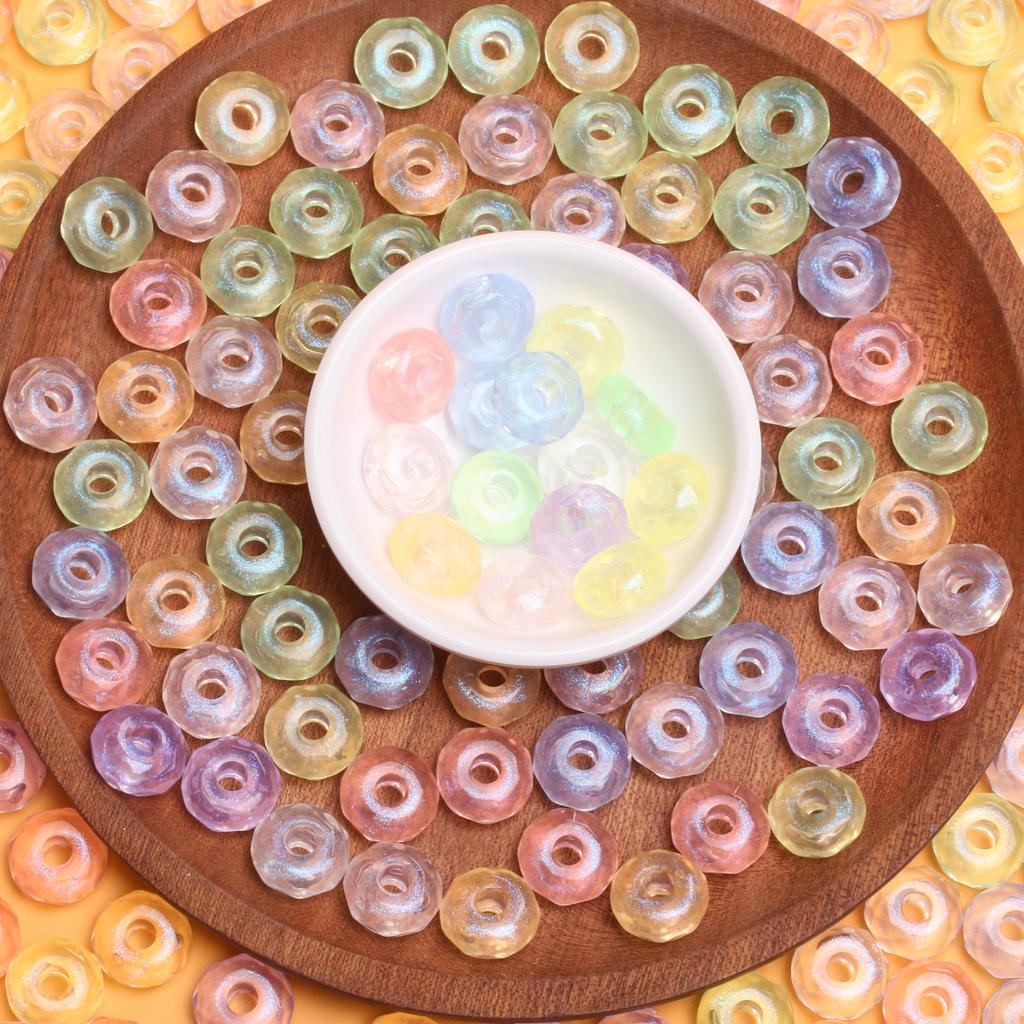 10 Stück 15,5 mm*7,5 mm Schliffperlen Anhänger Acryl Großloch Runde Perlen für Schmuckherstellung DIY Handgefertigte Armbandmaterialien Transparentes Material