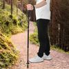 Outdoor Travel Four Section Straight Handled Trekking Pole Hiking Mountaineering Walking Stick(Black )