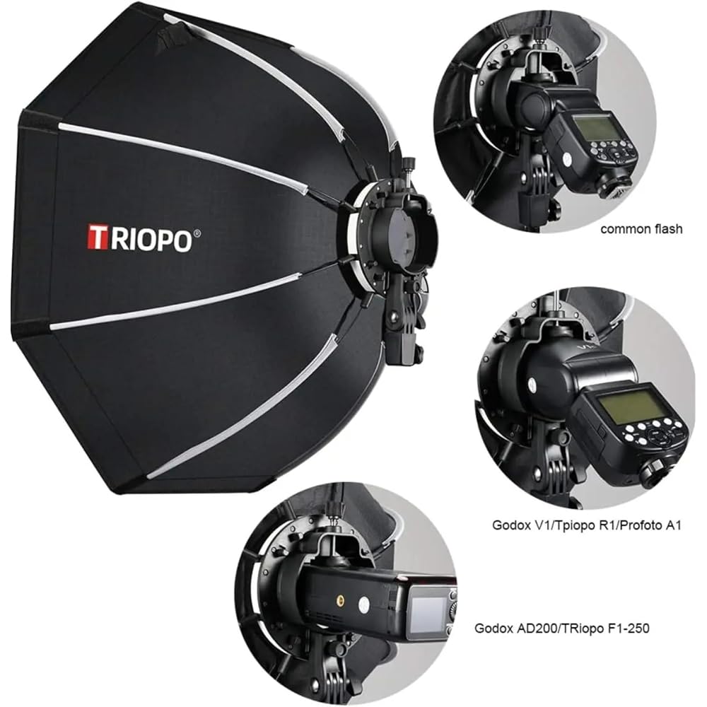 Triopo KX90 90cm/35.4-inch Foldable Outdoor Speedlight Octagonal Softbox Umbrella Softbox for Godox V1 AD200 Pro Round Head Flashlight Diffuser